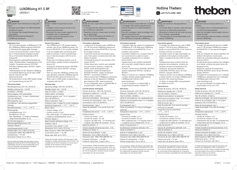 Página 1 del manual Manual de usuario Theben LUXORliving H1 S RF