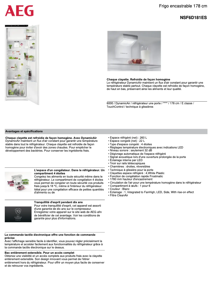 Página 1 del manual Ficha técnica AEG NSF6D181ES