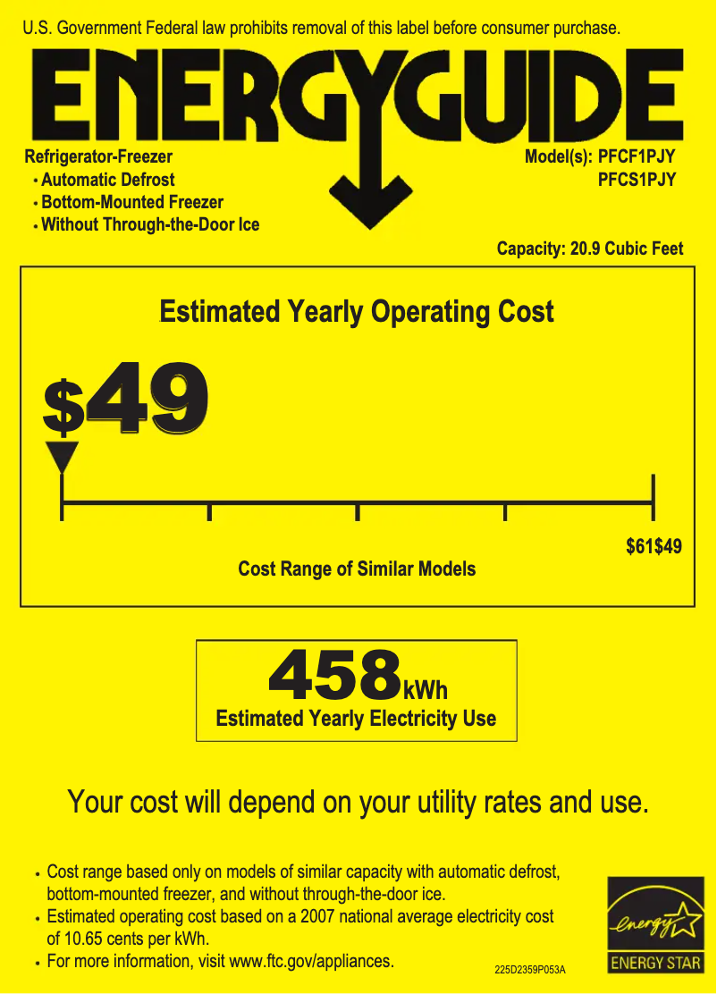 Imagen de la primera página del manual del dispositivo Profile PFCF1PJYWW