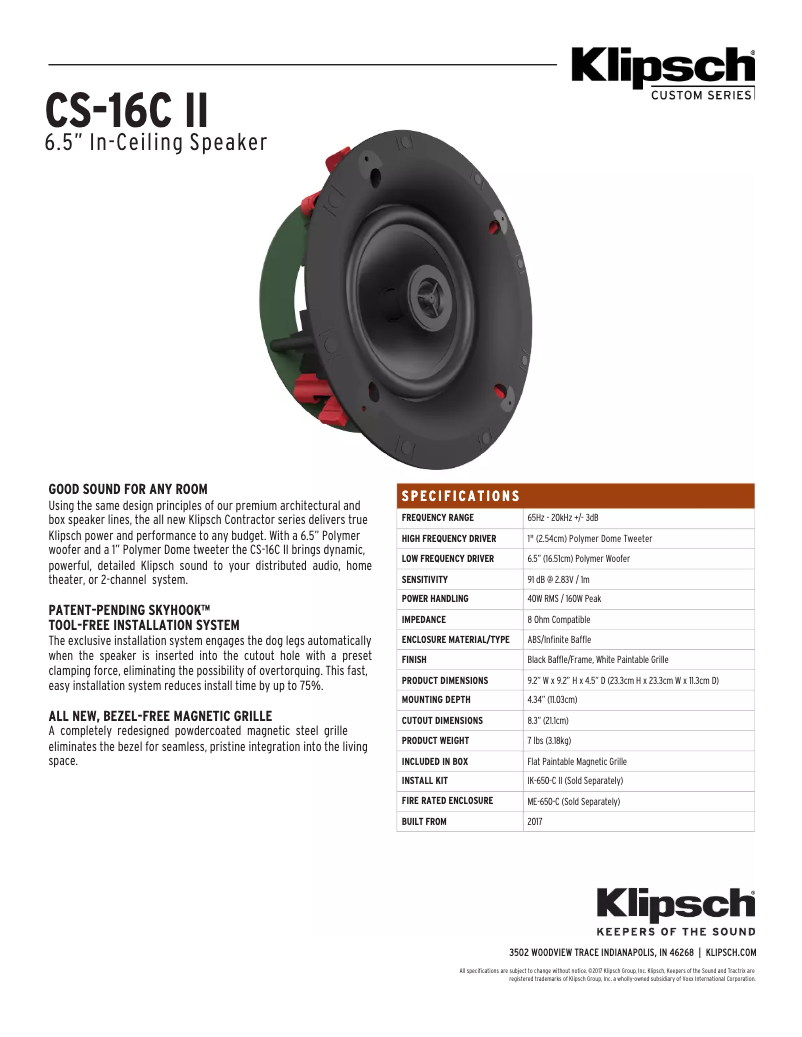 Página 1 del manual Ficha técnica Klipsch CS-16CSM