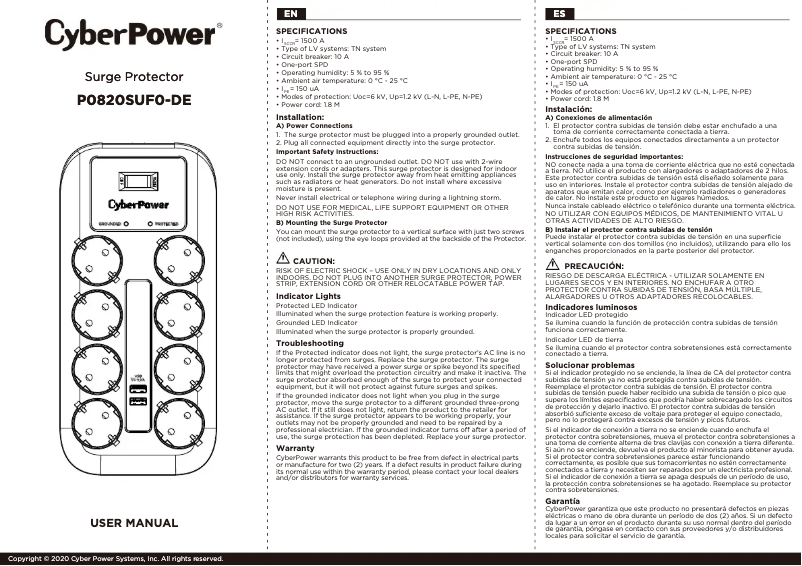 Página 1 del manual Manual de usuario CyberPower P0820SUF0-DE