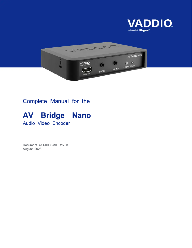 Página 1 del manual Manual de usuario Vaddio AV Bridge Nano
