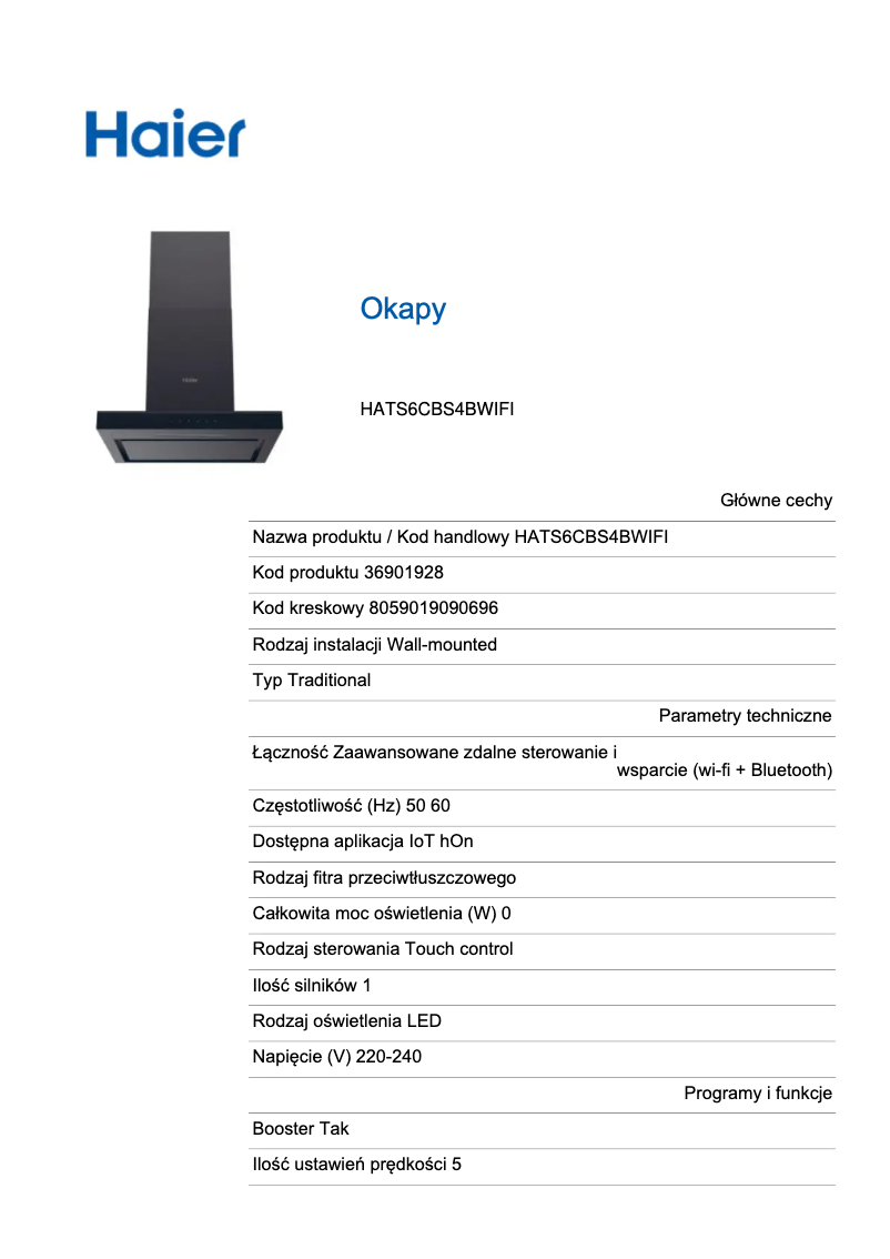 Imagen de la primera página del manual del dispositivo HATS6CBS4BWIFI