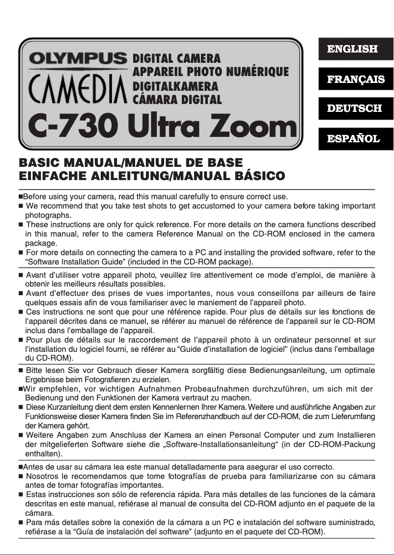 Imagen de la primera página del manual del dispositivo Camedia C-725 Ultra Zoom