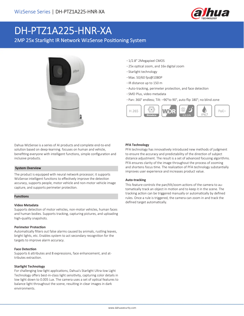 Imagen de la primera página del manual del dispositivo PTZ1A225-HNR-XA