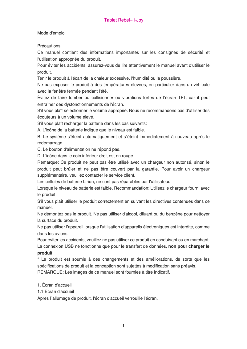 Imagen de la primera página del manual del dispositivo Rebel