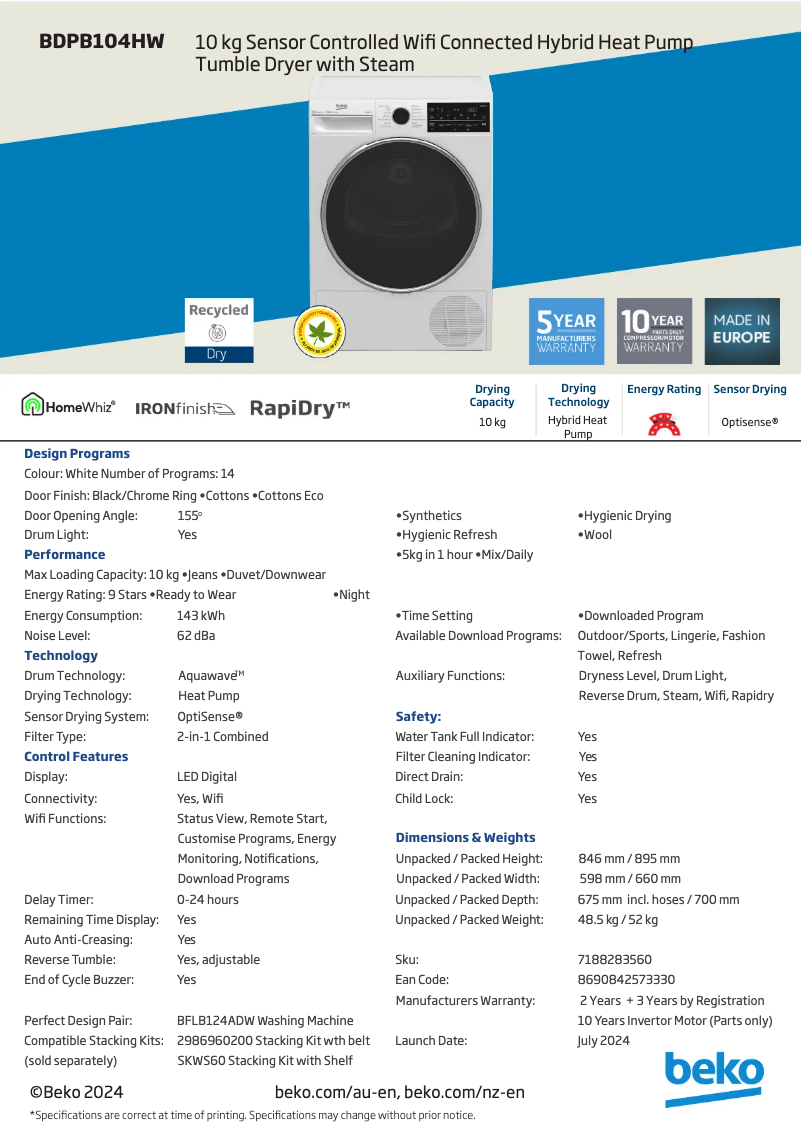 Imagen de la primera página del manual del dispositivo BDPB104HW