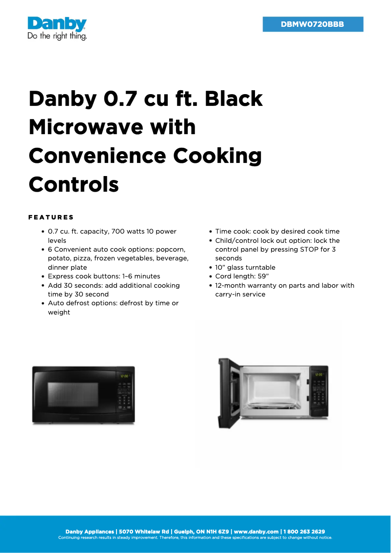 Página nº 1 - Ficha técnica Danby DBMW0720BBB