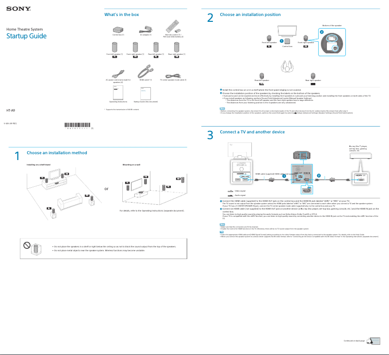 Imagen de la primera página del manual del dispositivo HT-A9