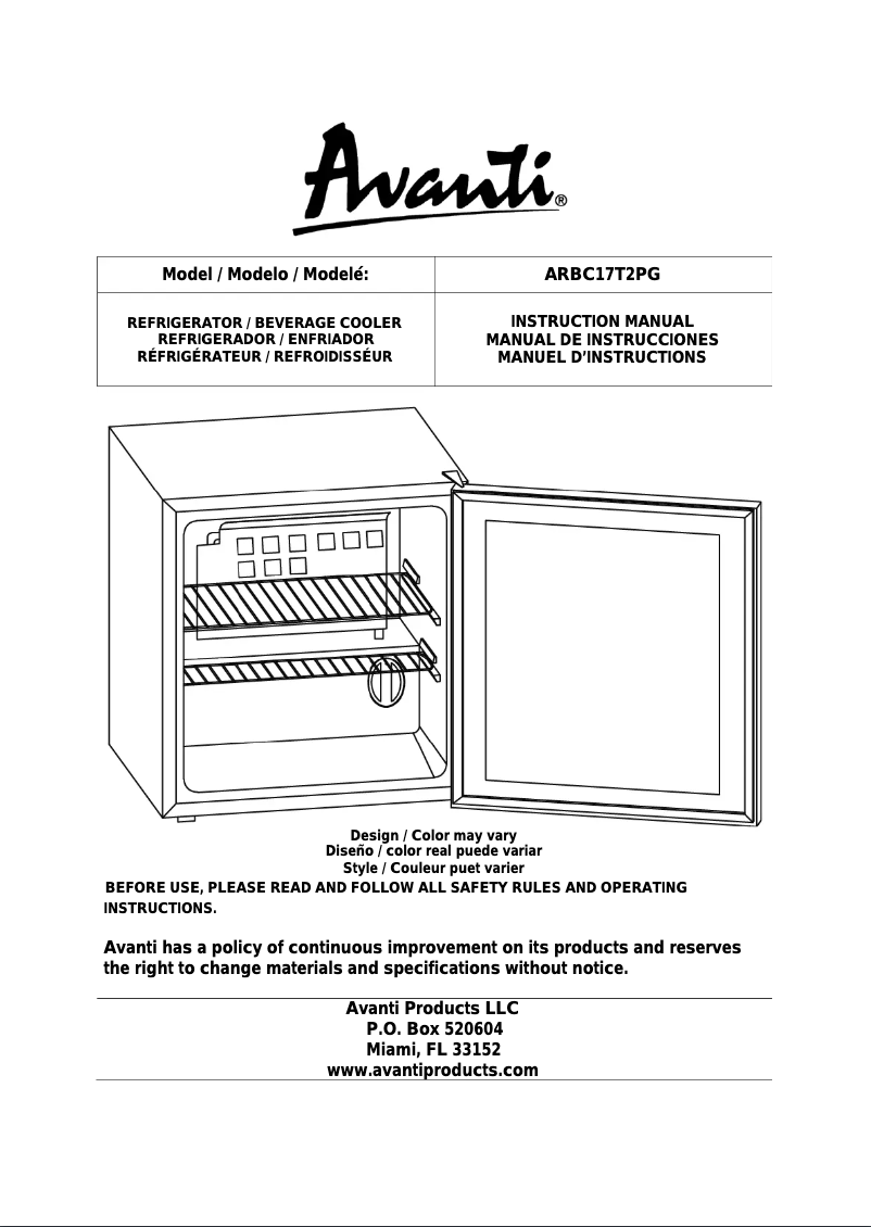 Página 1 del manual Manual de instrucciones Avanti ARBC17T2PG