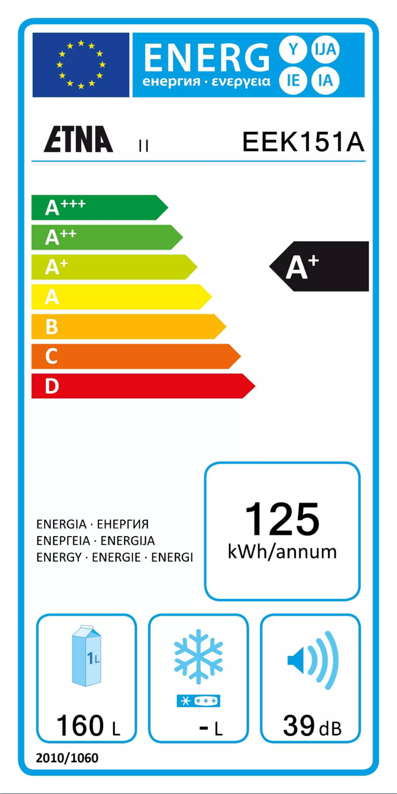 Página 1 del manual Etiqueta energética Etna EEK151A