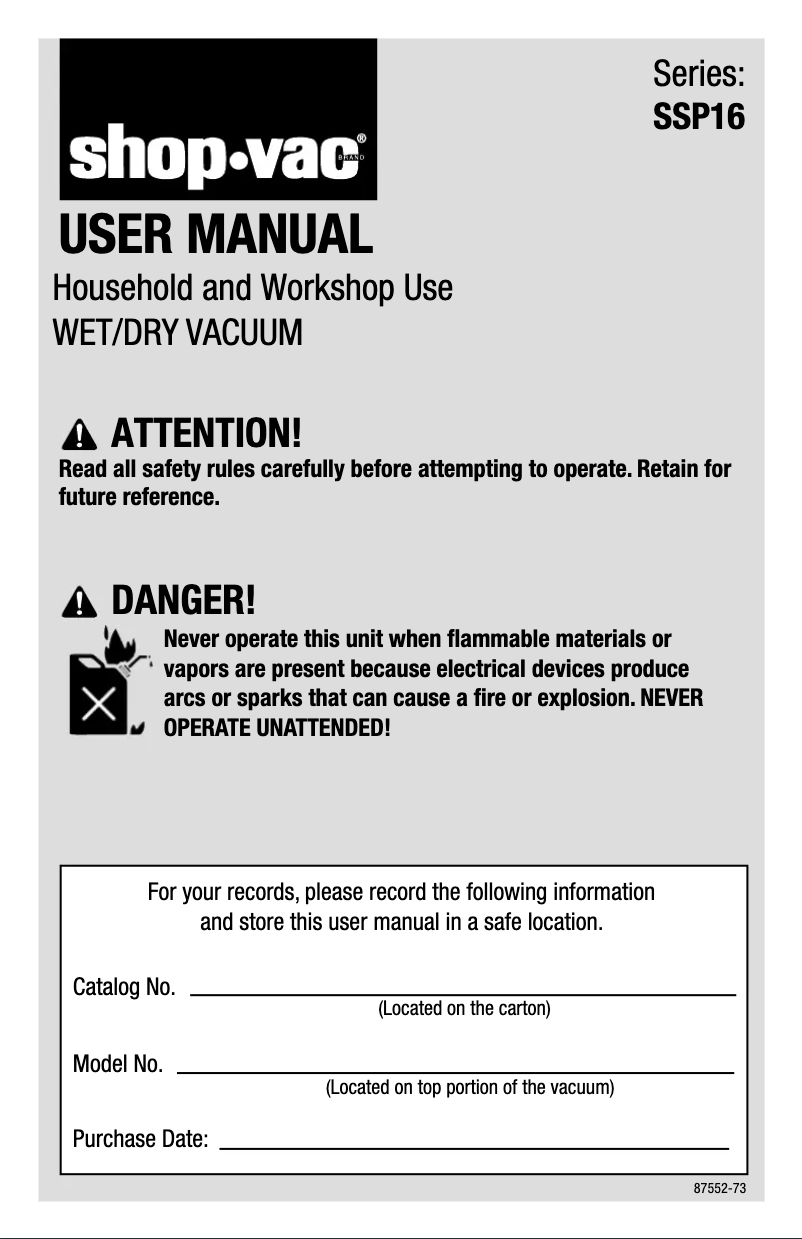 Página 1 del manual Manual de usuario Shop-Vac 5822400