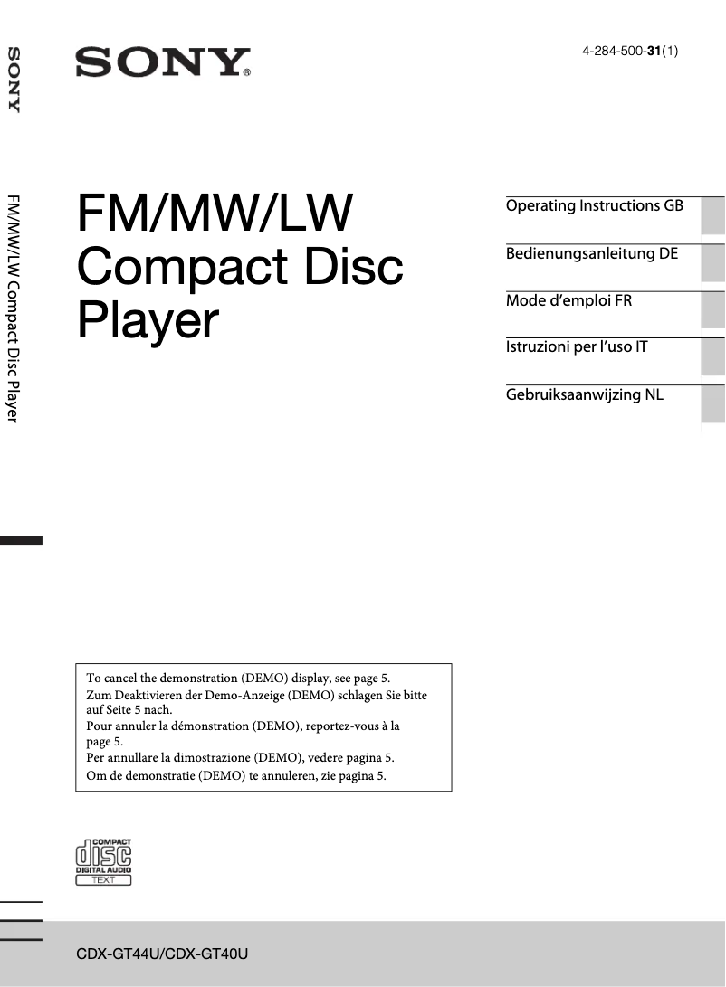 Imagen de la primera página del manual del dispositivo CDX-GT44U