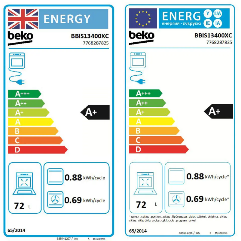 Página 1 del manual Etiqueta energética Beko BBIS13400XC