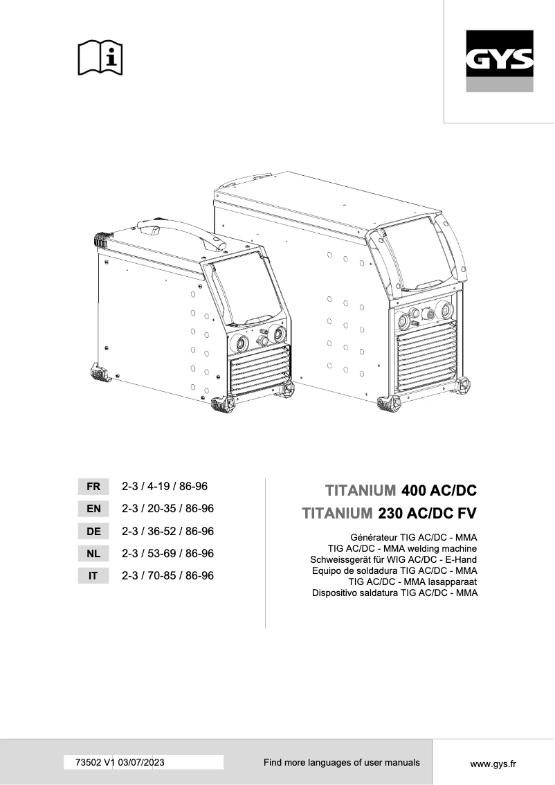 Imagen de la primera página del manual del dispositivo TIG Titanium 400 AC/DC