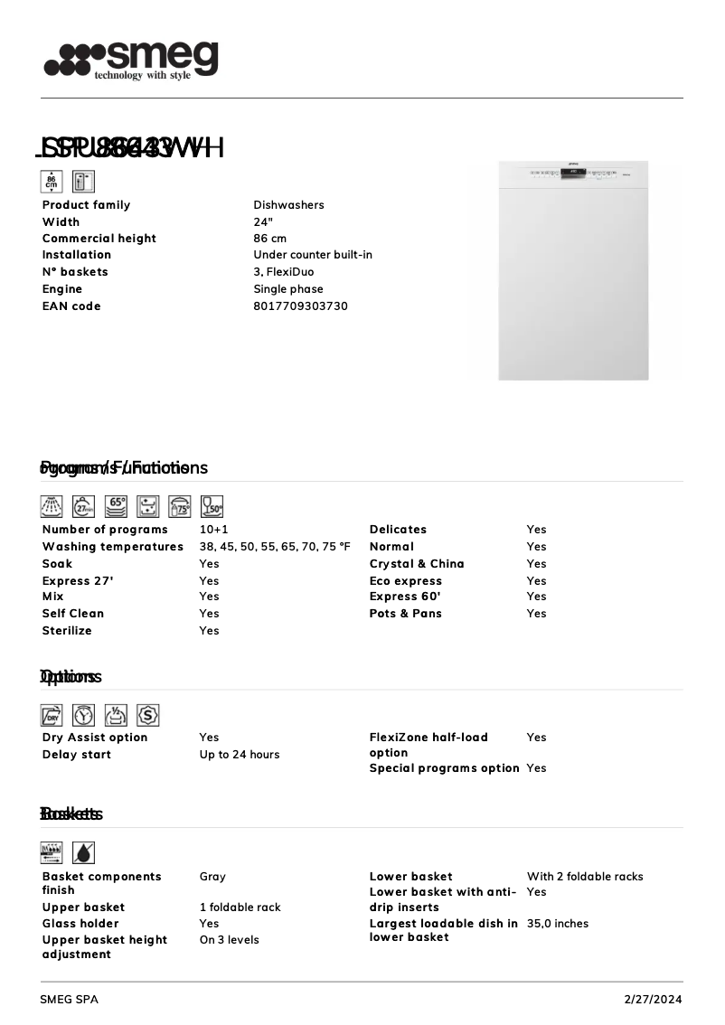 Página 1 del manual Ficha técnica Smeg LSPU8643WH