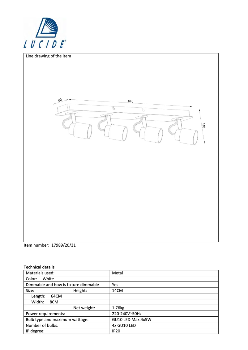 Página 1 del manual Manual de usuario Lucide Dica led 17989/20/31