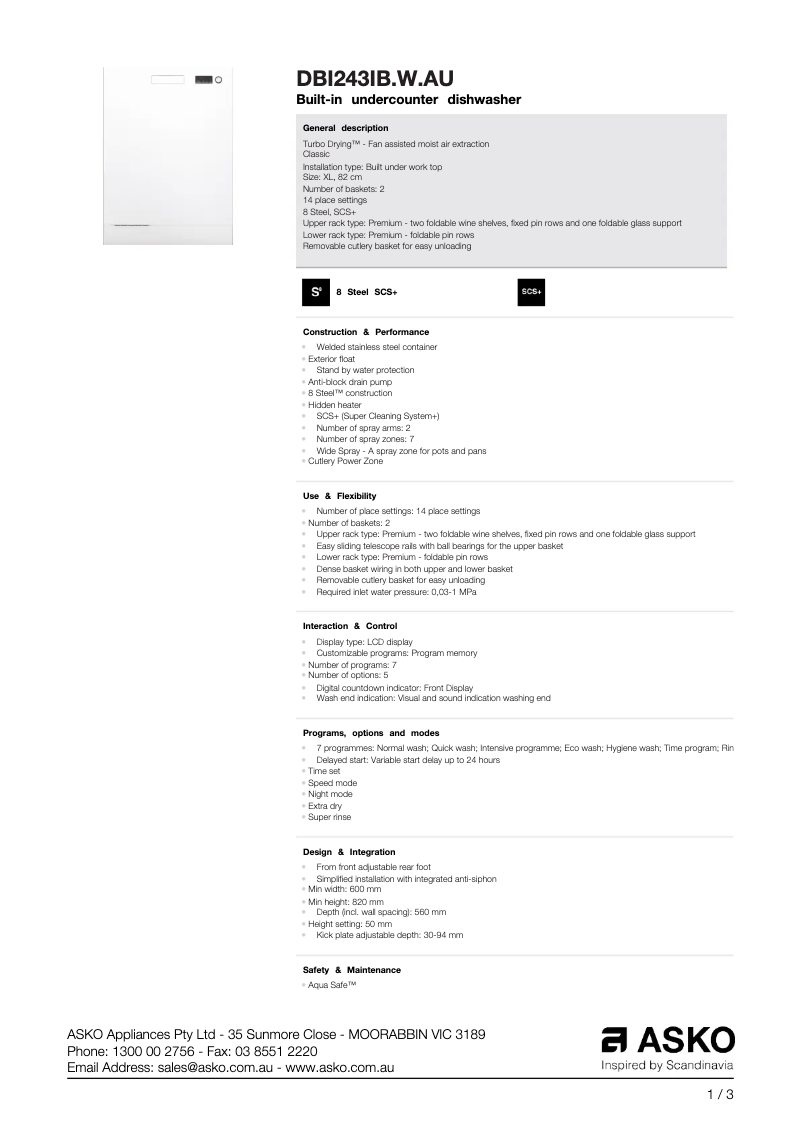 Imagen de la primera página del manual del dispositivo DBI243IB.W.AU