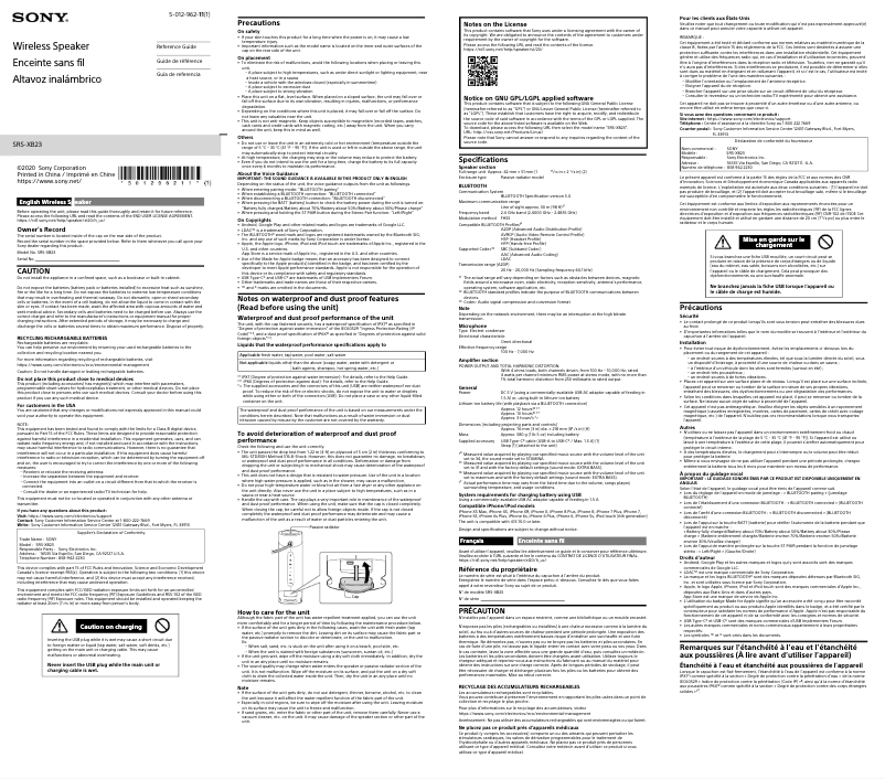 Imagen de la primera página del manual del dispositivo SRS-XB23