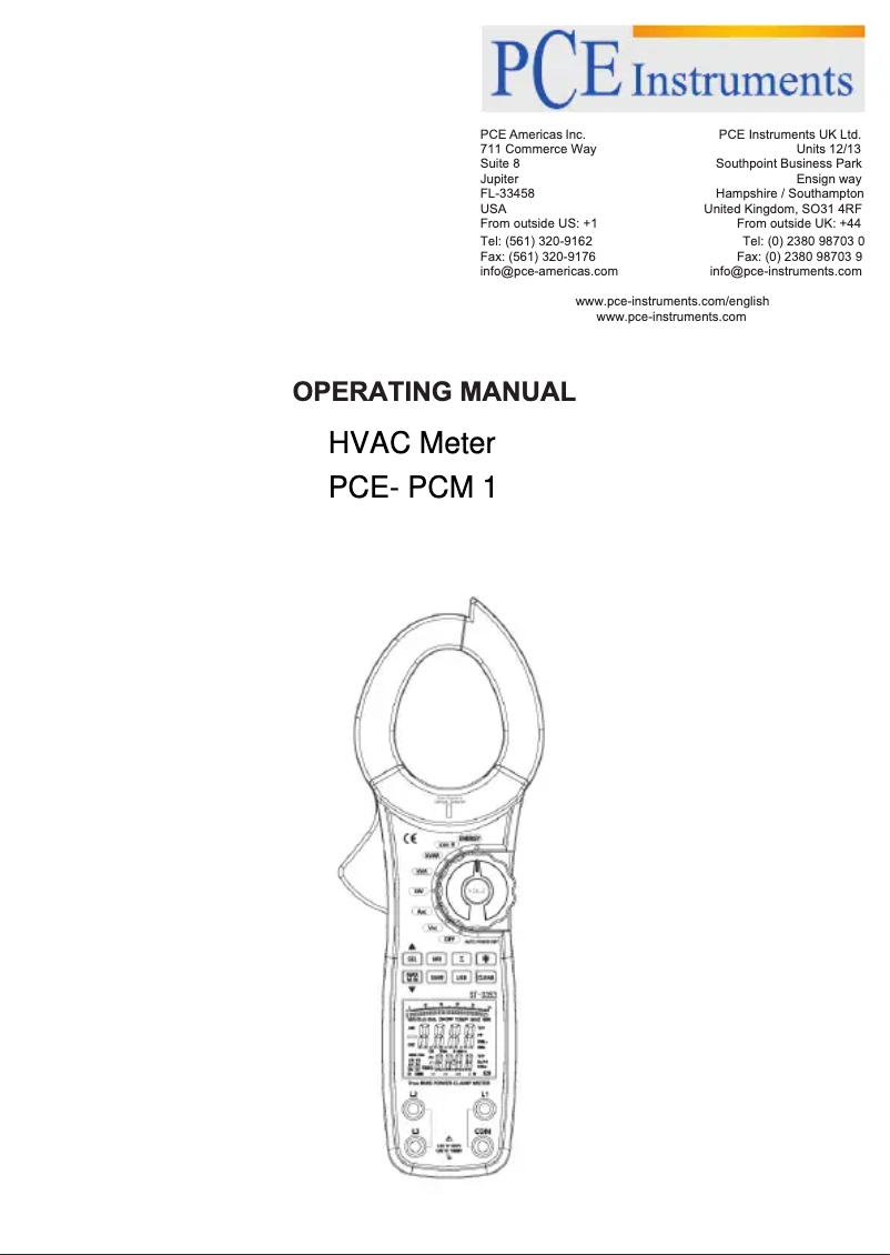 Imagen de la primera página del manual del dispositivo PCE-PCM 1