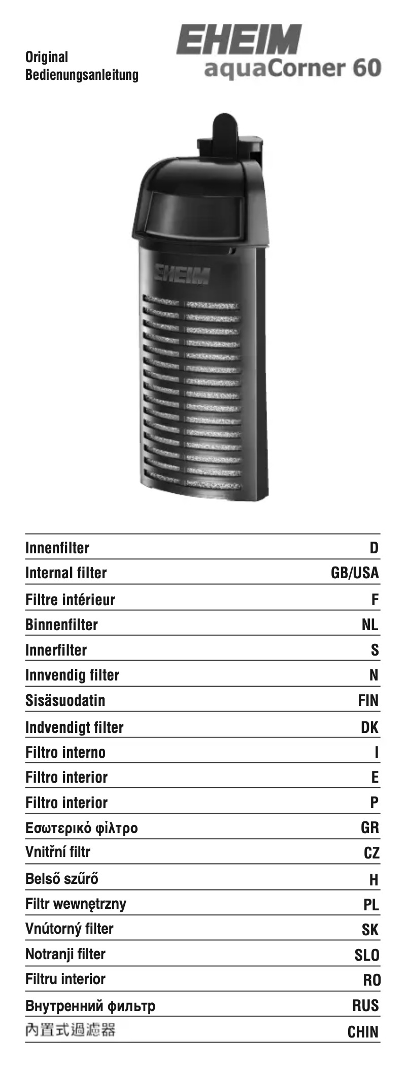 Imagen de la primera página del manual del dispositivo Aquacorner 60