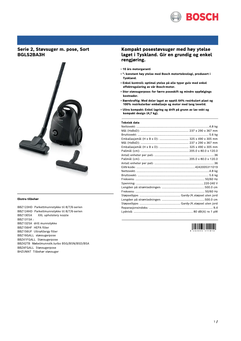 Página 1 del manual Folleto Bosch BGLS2BA3H