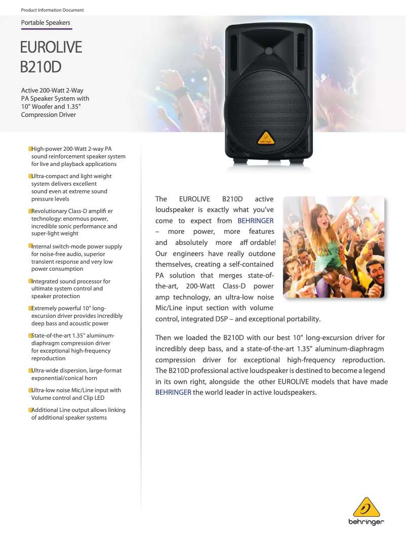 Imagen de la primera página del manual del dispositivo Eurolive B210D