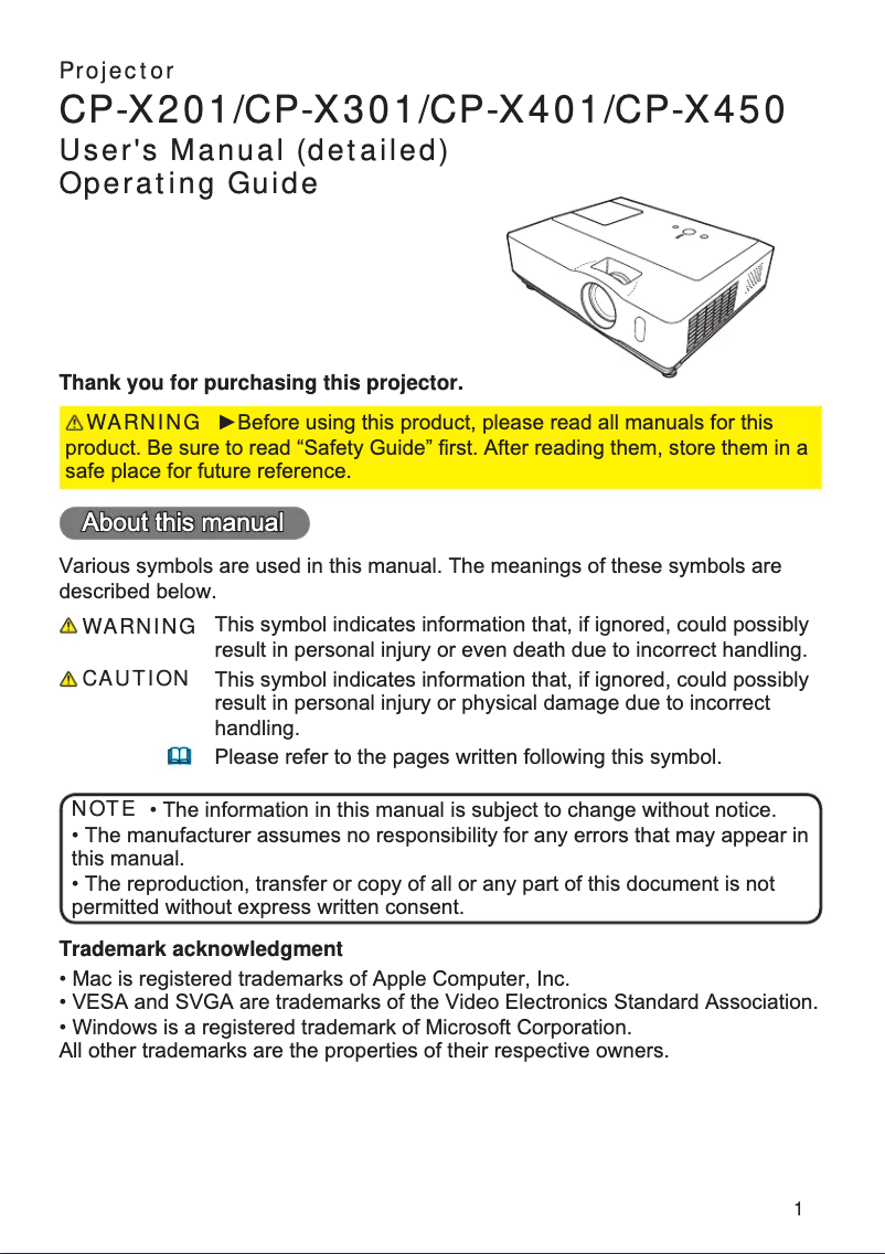 Página nº 1 - Manual de usuario Hitachi CP-X401