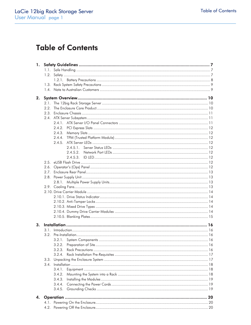 Página nº 1 - Manual de instrucciones LaCie 12big Rack Storage Server
