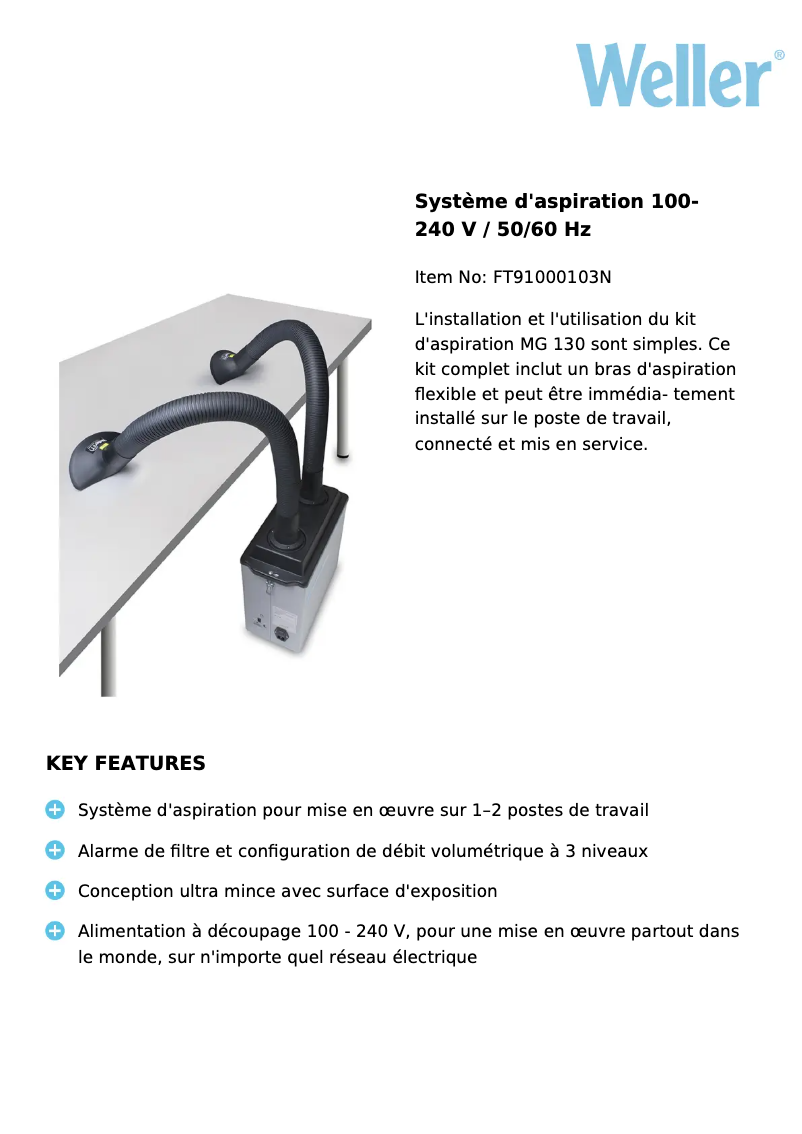 Página 1 del manual Ficha técnica Weller MG130