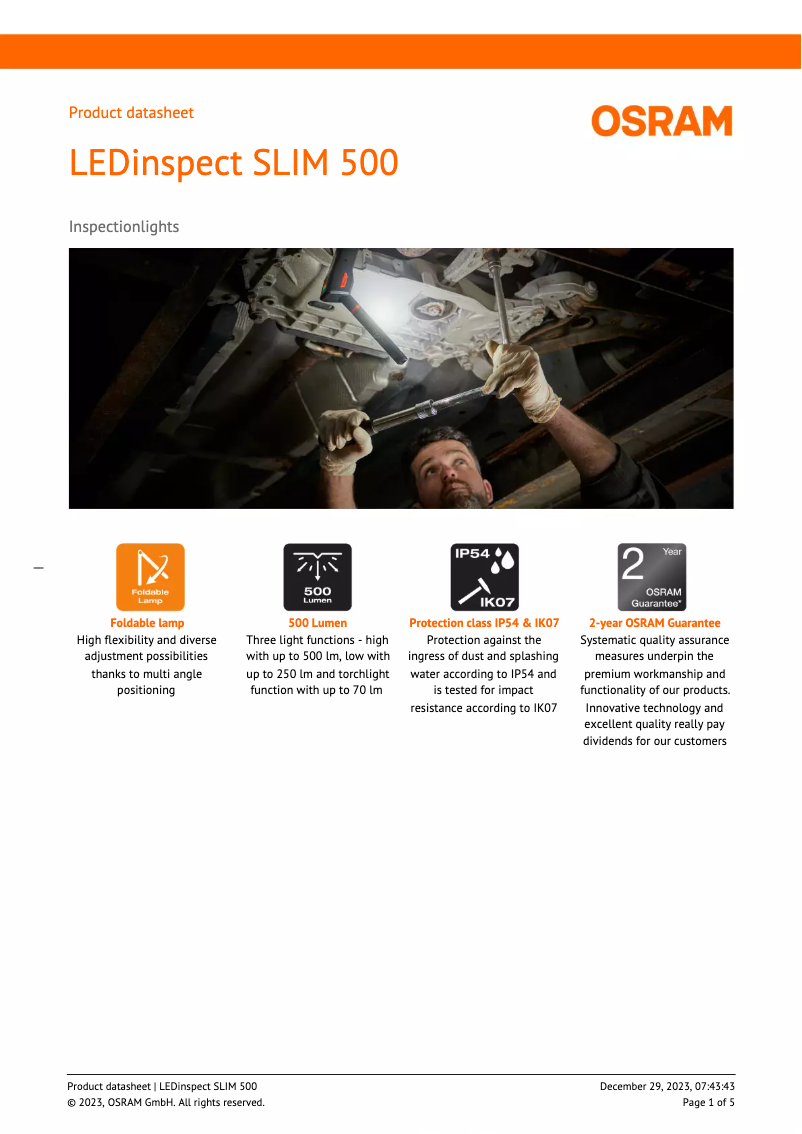 Imagen de la primera página del manual del dispositivo LEDinspect SLIM 500