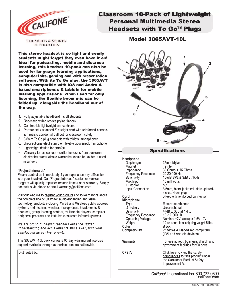 Página 1 del manual Manual de usuario Califone 3065AVT-10L