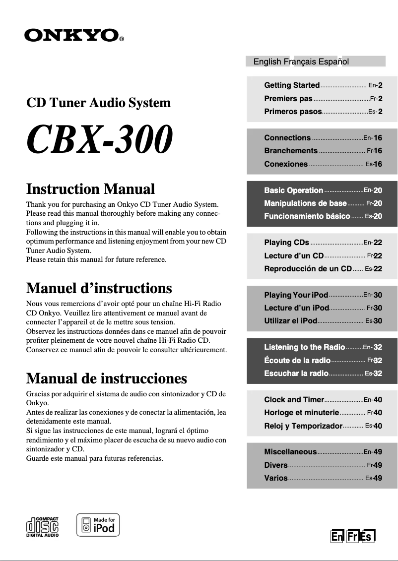 Imagen de la primera página del manual del dispositivo CBX-300