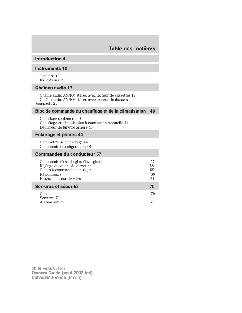 Imagen de la primera página del manual del dispositivo Focus (2004)