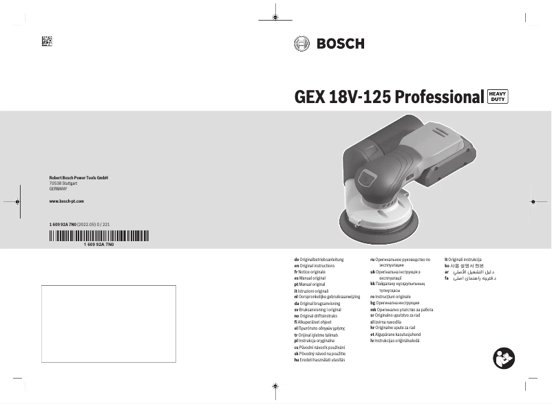 Imagen de la primera página del manual del dispositivo GEX 18V-125 Professional
