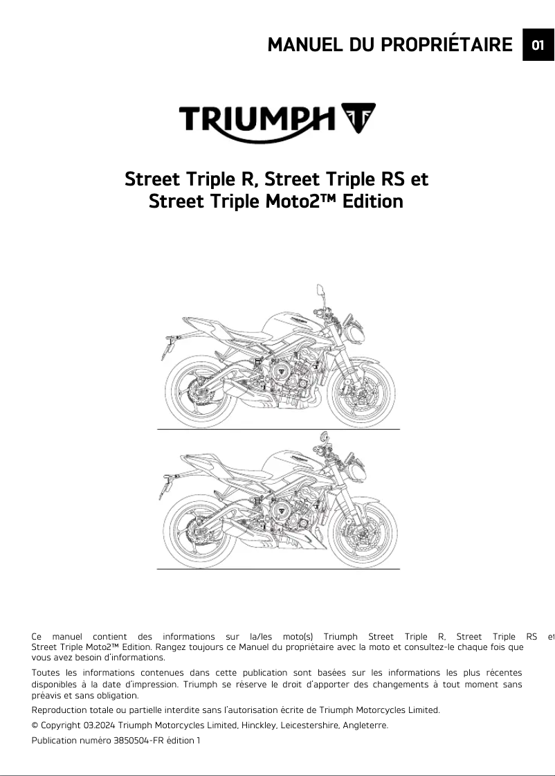 Imagen de la primera página del manual del dispositivo Street Triple R (2025)