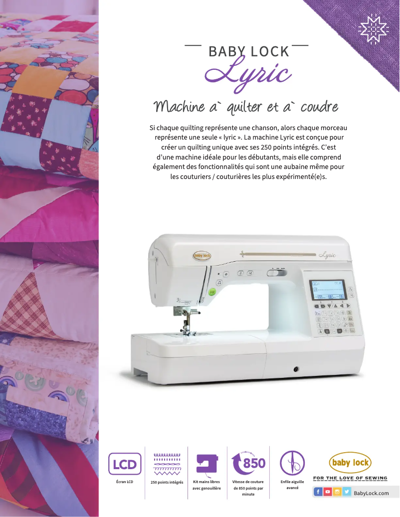 Página 1 del manual Ficha técnica Baby Lock Lyric