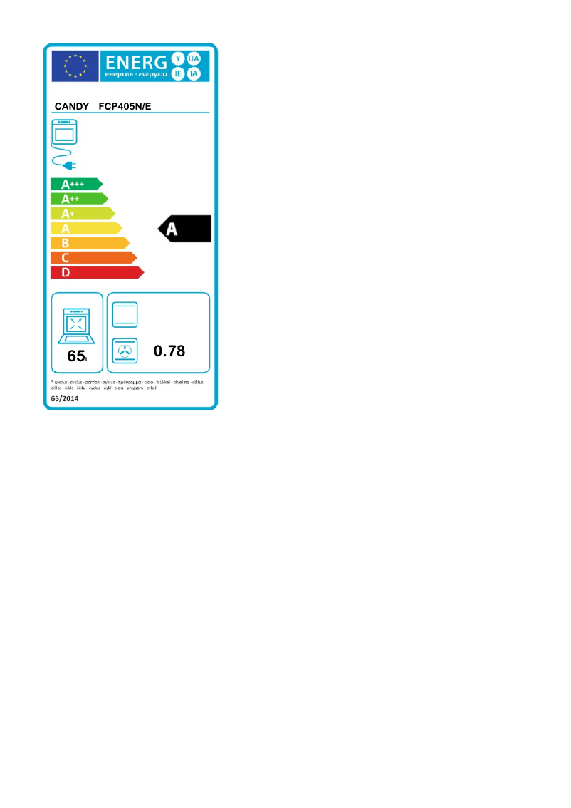 Página 1 del manual Etiqueta energética Candy FCP405N/E