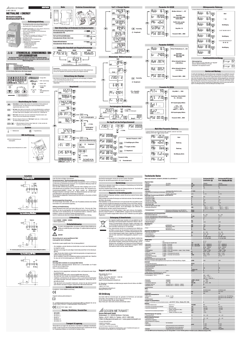 Imagen de la primera página del manual del dispositivo METRALINE ENERGY U282