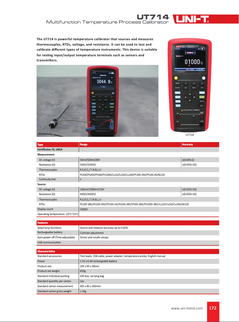 Imagen de la primera página del manual del dispositivo UT714