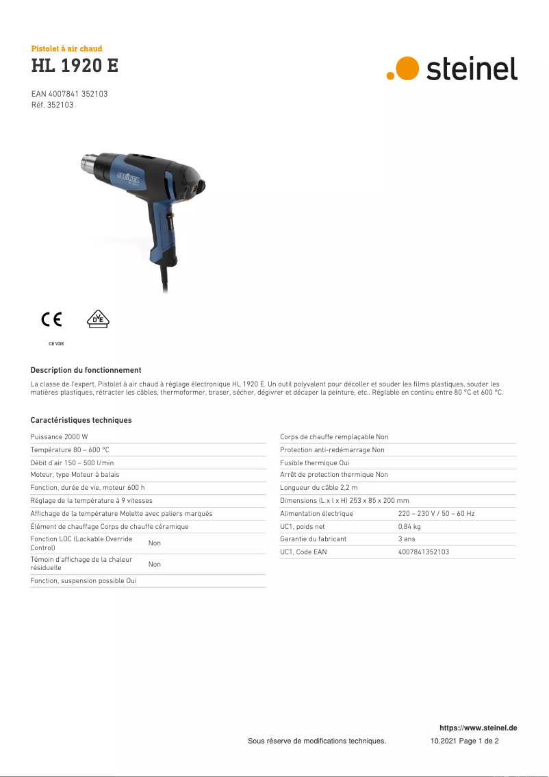 Imagen de la primera página del manual del dispositivo HL 1920 E