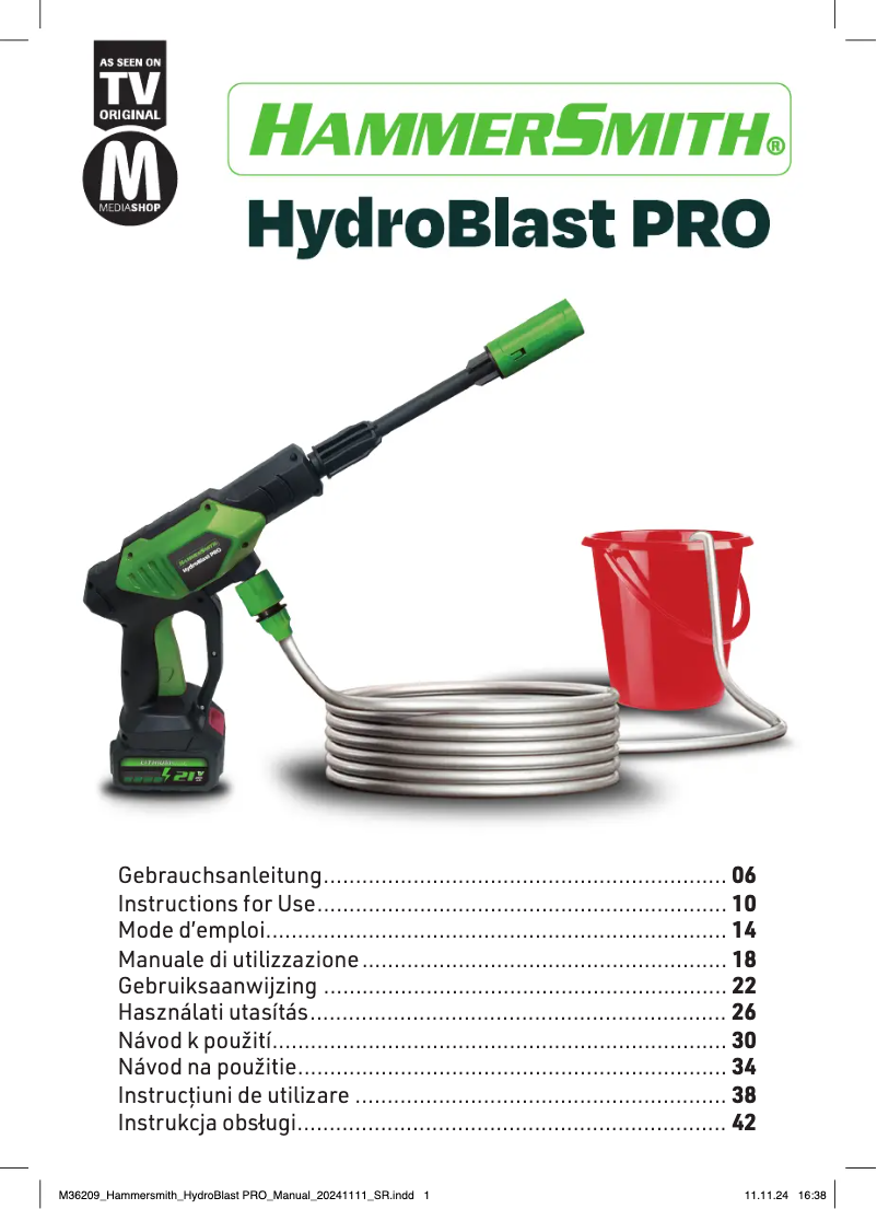 Imagen de la primera página del manual del dispositivo HydroBlast Pro