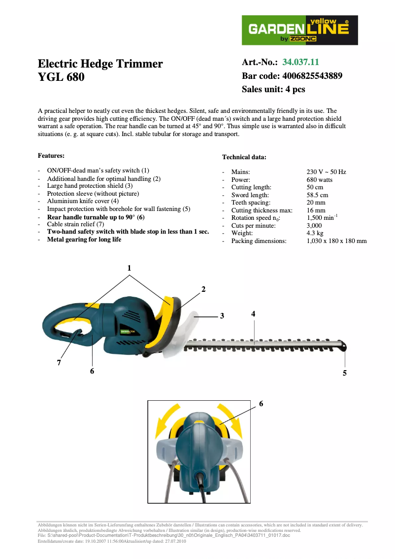 Imagen de la primera página del manual del dispositivo YGL 680