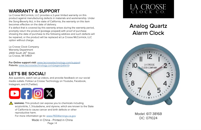 Página nº 1 - Manual de usuario La Crosse Technology 617-3816B