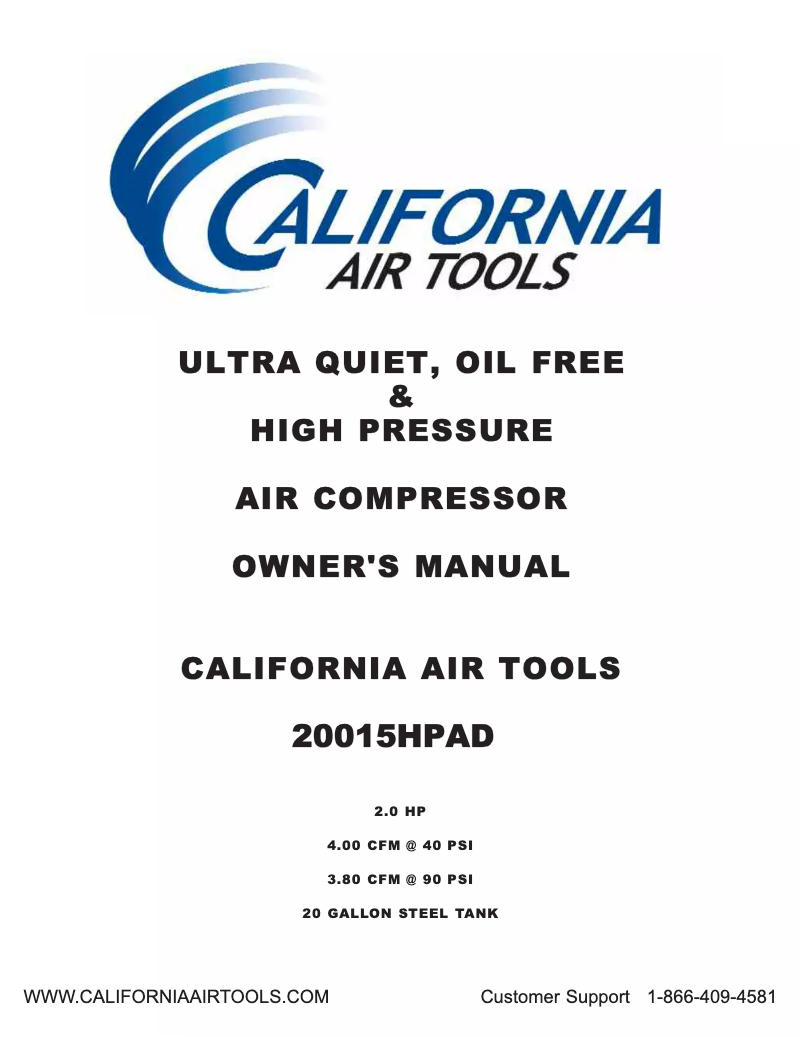 Página 1 del manual Manual de usuario California Air Tools 20015HPAD