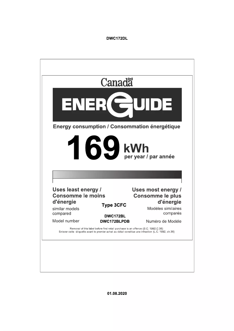 Página 1 del manual Etiqueta energética Danby DWC172BL