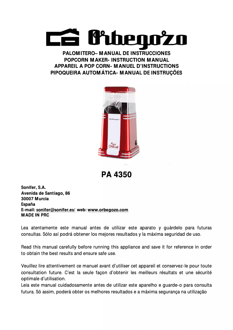 Imagen de la primera página del manual del dispositivo PA 4350