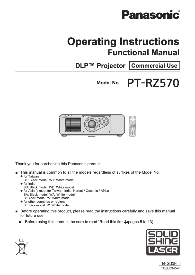 Página 1 del manual Manual de usuario Panasonic PT-RZ570