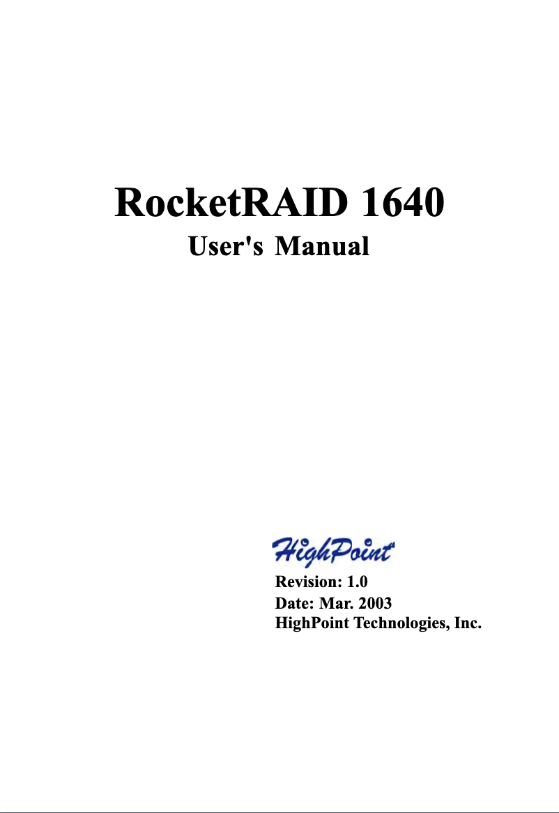 Página nº 1 - Manual de usuario Highpoint RocketRAID 1640