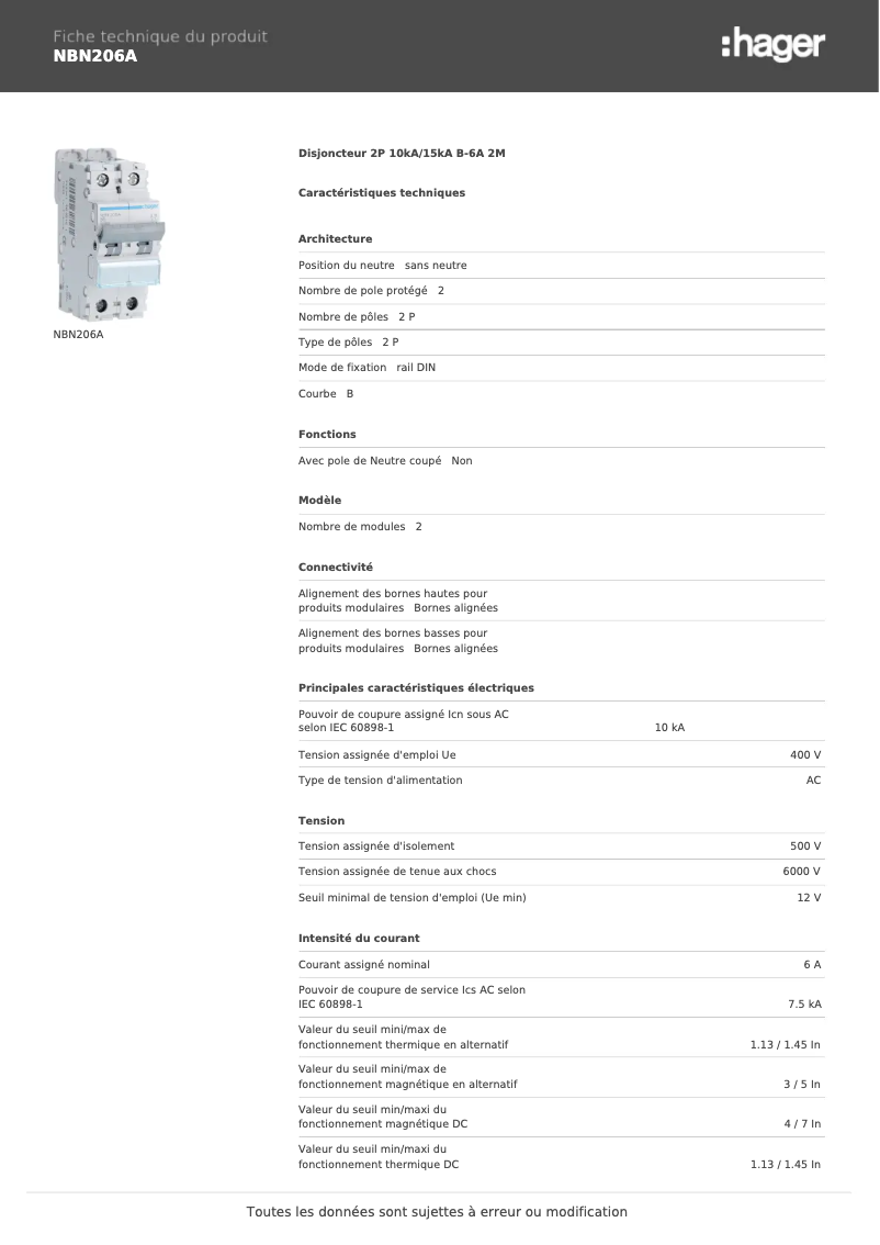 Página 1 del manual Manual de usuario Hager NBN206A